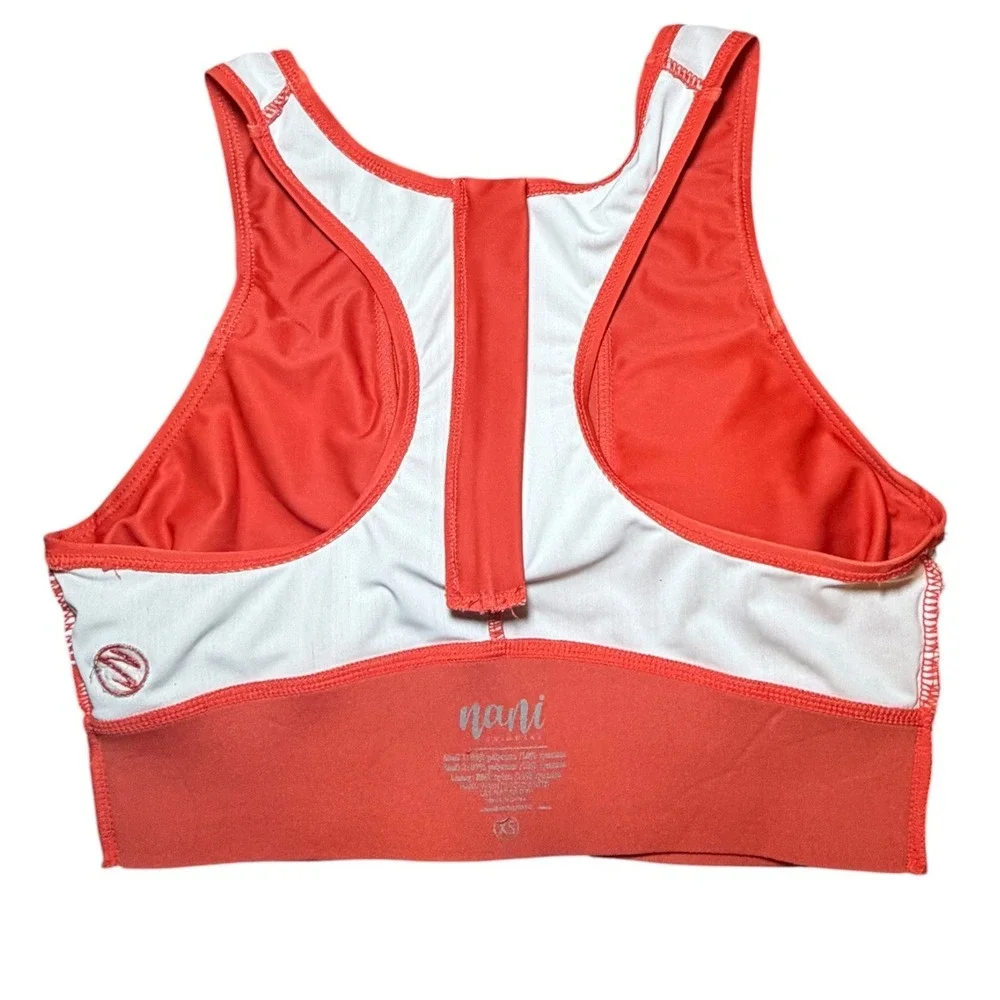 Nani Swimwear‎ Coral Orange Laser Cut High Neck Crop Bikini Top XS Back Zip